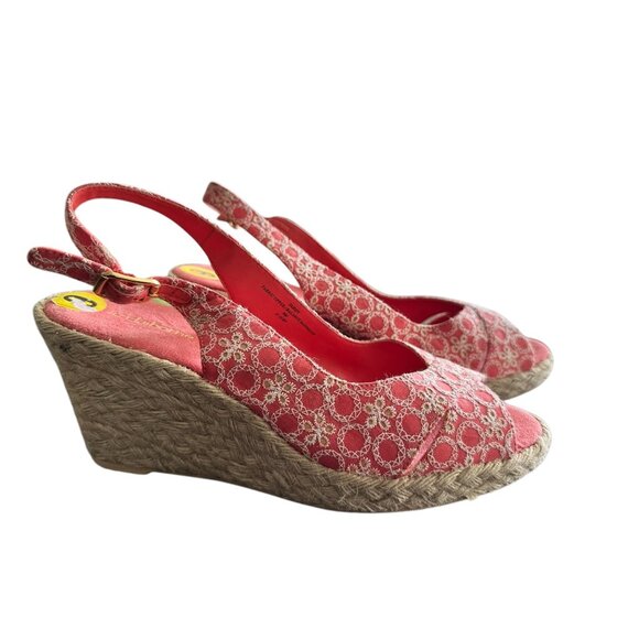 New Liz Claiborne Womens Red Open-Toe Espadrille Wedge Sandals 9M Fabric Upper & - Picture 2 of 7